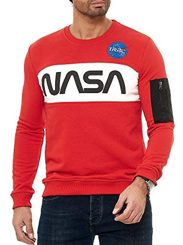 Sudadera Premium NASA Suéter para Hombres con Manga Larga - Rojo M