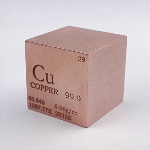 Cubo de metal de cobre de 25,4 mm, 146 g, 99,9% grabado, tabla periódica de...