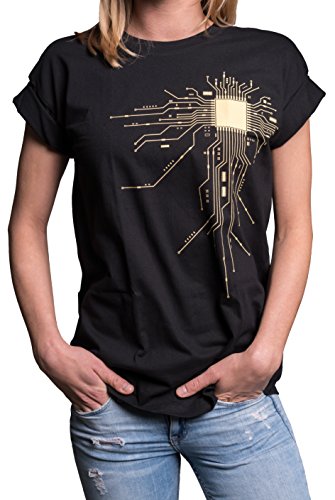 MAKAYA Top Manga Corta Estilo Oversize - Gaming CPU - Camiseta Friki Mujer Negro...