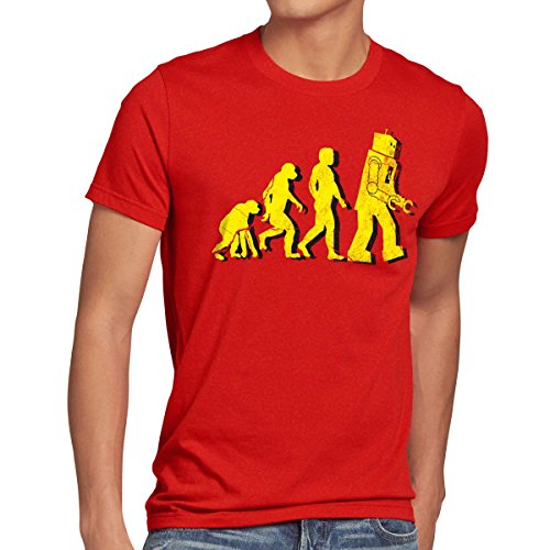 style3 Robot Evolución Camiseta para Hombre T-Shirt Sheldon, Talla:S;Color:Rojo