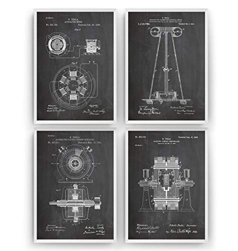 Tesla Poster de Patente - Conjunto de 4 Impresiones - Nikola Tesla Patent Print...