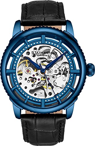 Stuhrling Original Reloj automático para hombre, esfera de esqueleto con correa...