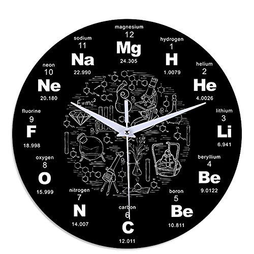 PopHMN Reloj De Pared Moderno con Tabla Periódica De Ciencia Química, Reloj De...